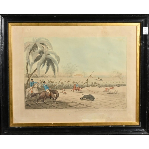 104 - A group of four aquatints, after Captain Thomas Williamson, Driving elephants into a Keddah, Killing... 