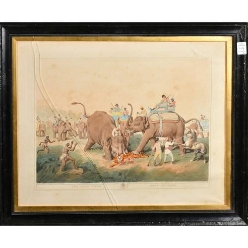 104 - A group of four aquatints, after Captain Thomas Williamson, Driving elephants into a Keddah, Killing... 