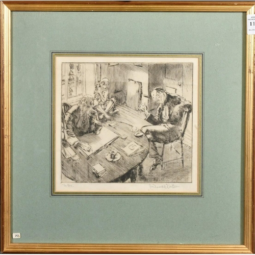 110 - Frederick Carter (1885-1967), 'The bore', two men seated at a table and a young figure seated on the... 