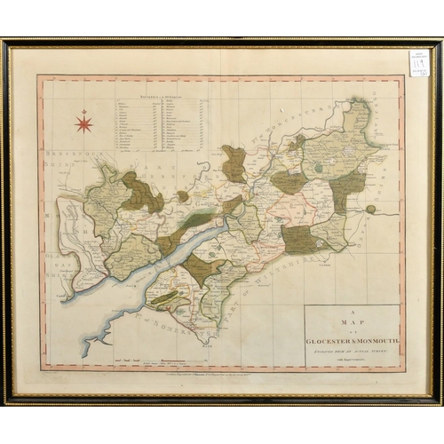 119 - An 18th Century hand-coloured map of 'Glocester & Monmouth', engraved forJ. Harrison, 15