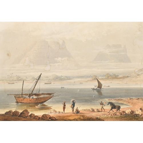 146 - William Daniell,  'Morning view from Calliann near Bombay', a coloured aquatint, label verso, staine... 