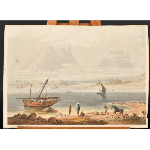 146 - William Daniell,  'Morning view from Calliann near Bombay', a coloured aquatint, label verso, staine... 