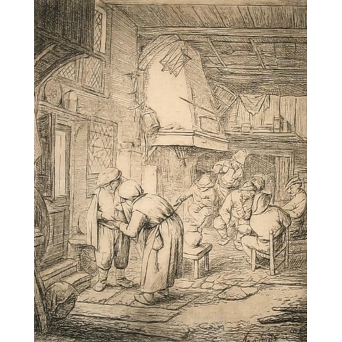 149 - Van Ostade (1610-1685), figures in an interior, etching, signed in theplate, 4.25