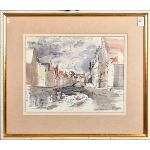 162 - Phyllis Ginger(1907-2005), a view of Bruges canal scene, watercolour, signed and dated 1970, 10.5