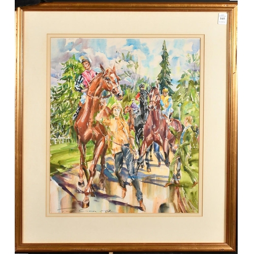 165 - Jack Lawrence Miller (20th Century), race horses in procession, watercolour, signed, 19.5