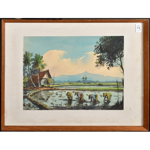 170 - Norman Ellison (20th Century) two boats on a river with mountains beyond, watercolour, signed and da... 