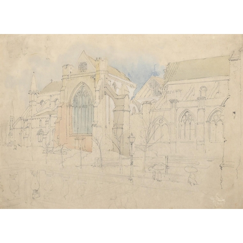 179 - Attributed to William Leighton Leitch (1804-1883), A sketch of Glasgow Cathedral, pencil and waterco... 