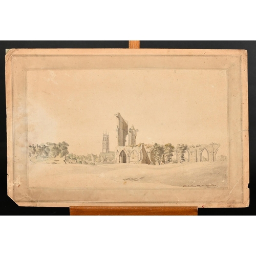 184 - Early 19th Century, A sketch of Glastonbury Abbey, pencil and watercolour, inscribed twice, 8.5