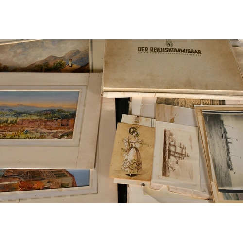 186 - A large folio of mostly 19th Century watercolours and prints (some earlier) (Q).