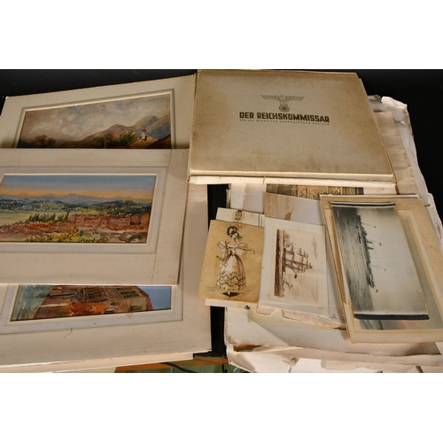 186 - A large folio of mostly 19th Century watercolours and prints (some earlier) (Q).