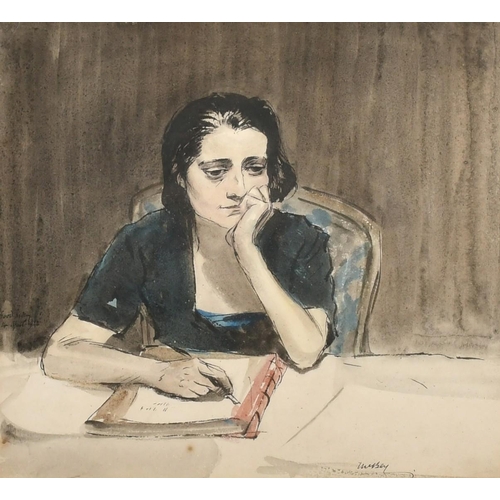 189 - James Mcbey (1883-1959), 'The Letter', a study of a pensive female figure, watercolour, signed, 10