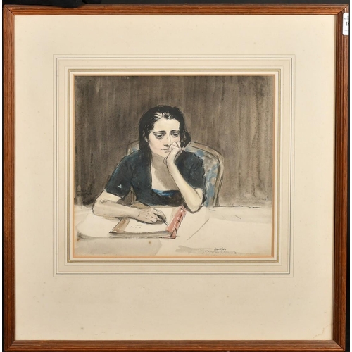 189 - James Mcbey (1883-1959), 'The Letter', a study of a pensive female figure, watercolour, signed, 10