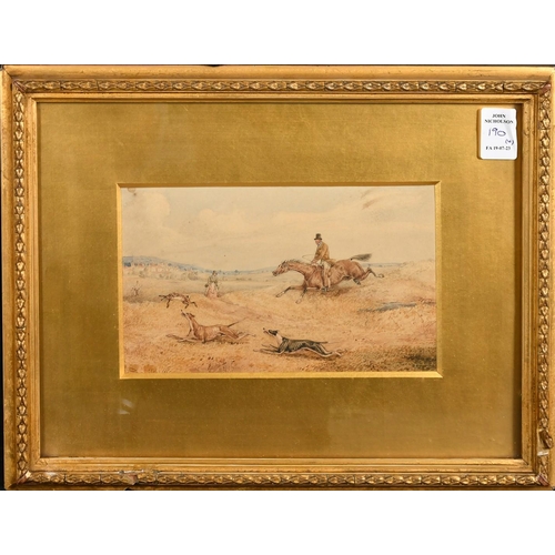 190 - 19th Century School, a set of four scenes of hare coursing, watercolour, each 4.5