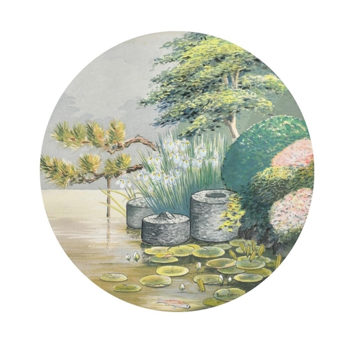 198 - Lilian Miller, A Japanese water garden, watercolour, signed, 9.25