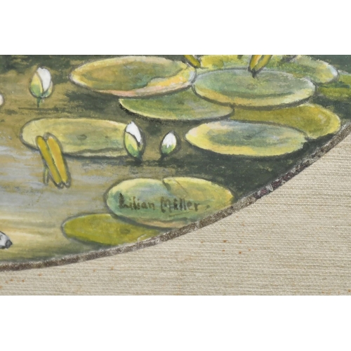 198 - Lilian Miller, A Japanese water garden, watercolour, signed, 9.25