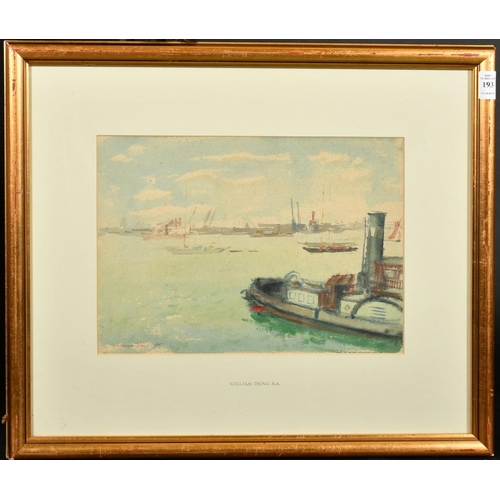 201 - William Dring (1904-1990) A river scene with a steamboat and other shipping, watercolour, signed and... 