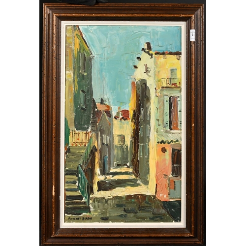 21 - Fouchet Baroin, French School, a view of French street, oil on canvas, signed, 21.75