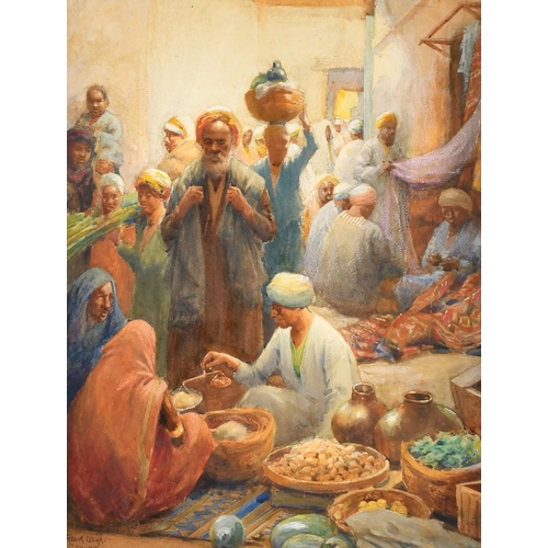 228 - Frank Dean (1865-c.1907) British, 'Egypt', a busy market scene, watercolour heightened with gouache,... 