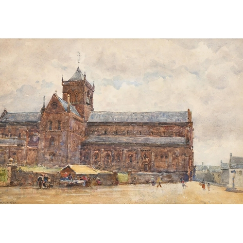 234 - Robert Weir Allan (1852-1942) Scottish, Market stalls outside the Cathedral at Kirkwall Orkney, wate... 