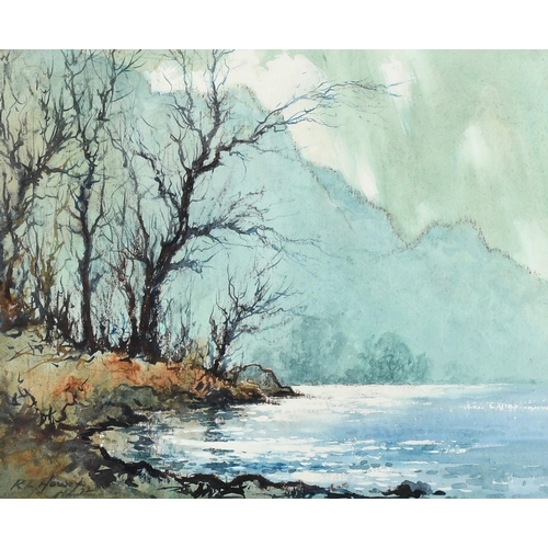 235 - Robert Leslie Howey, A scene in the Lake District, possibly Derwentwater, charcoal, watercolour and ... 