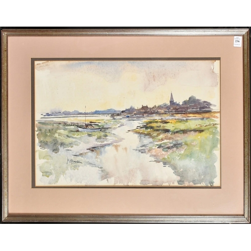 236 - Matt Bruce,  A South coast estuary scene, probably Bosham, watercolour, signed, 14.25