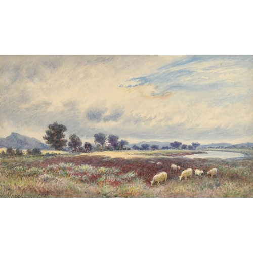 238 - Henry Measham (1844-1922) British, An extensive landscape with sheep grazing, watercolour, signed, 9... 