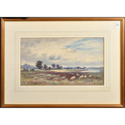 238 - Henry Measham (1844-1922) British, An extensive landscape with sheep grazing, watercolour, signed, 9... 