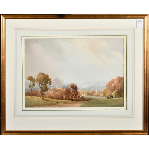 239 - Charles Harrington, An extensive moorland view, watercolour, signed and dated '23 and  bears label v... 