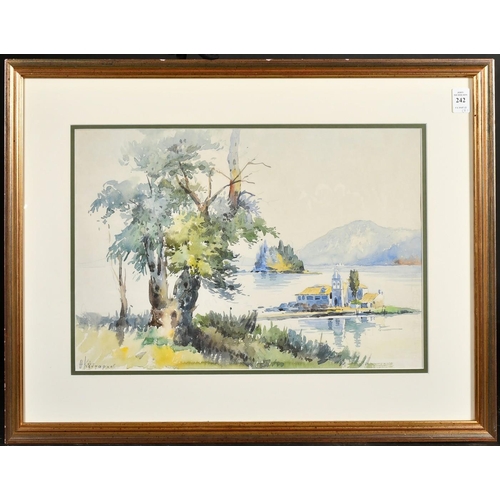 242 - Theophilos Kentarchos, Greek, Two watercolours, a view at Corfu, 11.75