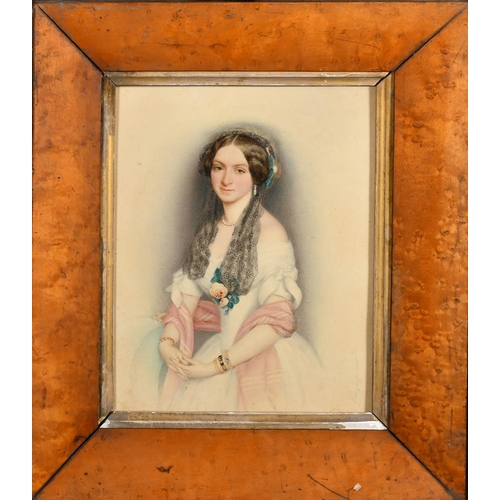 249 - August Prinzhofer A three quarter length portrait of a lady, watercolour, signed and dated 1848, 9