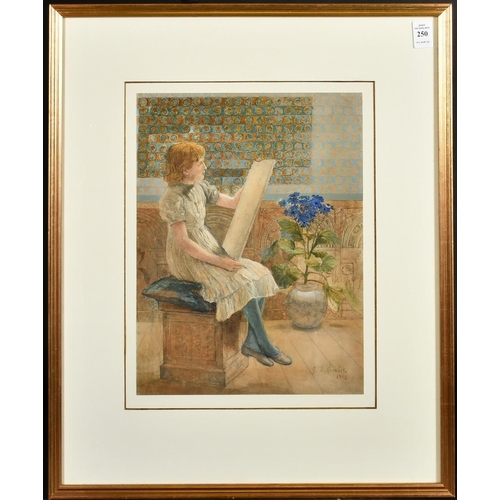 250 - George Sheridan Knowles 91863-1931) British, a young girl seated sketching, watercolour, signed and ... 