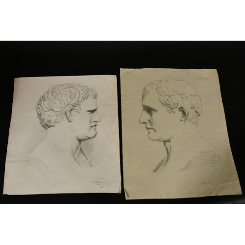 256 - A collection of 19th Century art class sketches of classical head studies by D. Hadwen drawn at the ... 