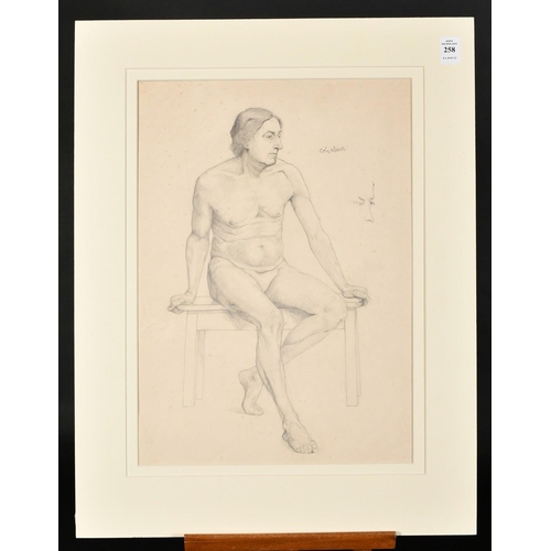 258 - Modern British School, An art class pencil drawing of a seated male nude, signed or inscribed 'Colqu... 