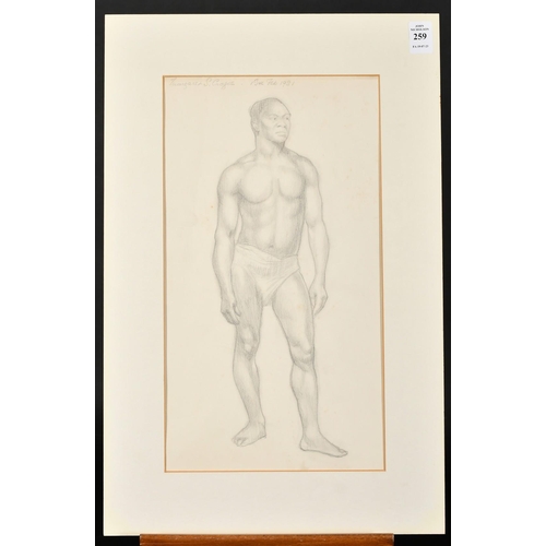 259 - Margaret S. Crague, An art class pencil drawing of a standing male nude, signed and dated 1931 in pe... 