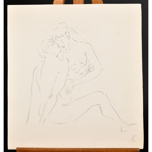 274 - Marcel Vertes,  A sketch of lovers with flowers, signed and verso a drawing of lovers embracing, 10.... 