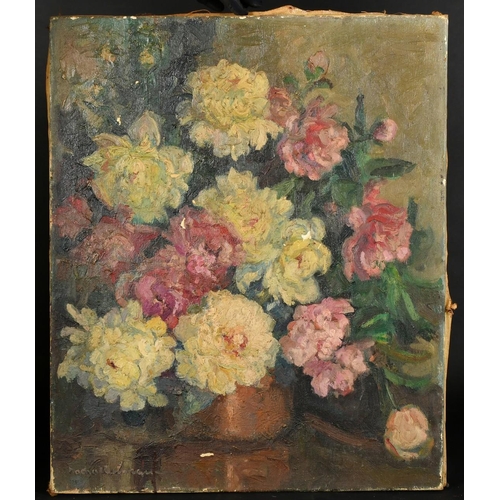 28 - French School, Circa 1900, a still life of flowers in bloom, oil on canvas, indistinctly signed, 25.... 