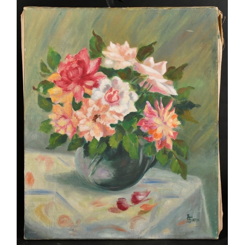 29 - French School, Circa 1920, a still life of colourful mixed flowers, oil on canvas, indistinctly sign... 