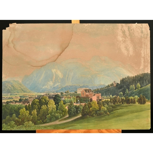 295 - Thomas Ender (1793-1875), a view of a town in a Continental valley, watercolour, signed, 11