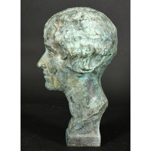 307 - Francis William Doyle Jones (1873-1938) 'Cara Viro  Magis', head study of a woman, bronze with Verdi... 