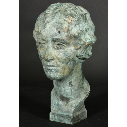 307 - Francis William Doyle Jones (1873-1938) 'Cara Viro  Magis', head study of a woman, bronze with Verdi... 