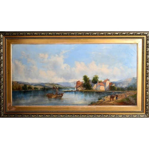 319 - A M S Marx, Circa 1868, a pair of oil on canvas scenes of figures in a boat crossing a river, oil on... 