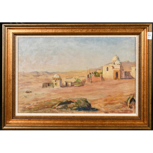 322 - North African Scene, circa 1911, buildings in a landscape, oil on canvas, indistinctly signed, 14