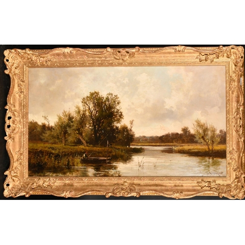 323 - John Horace Hooper (1851-1906), an angler in a punt amongst reeds on a river, oil on canvas, signed,... 