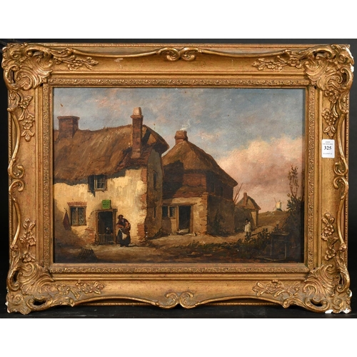 325 - Richard Henry Nibbs (1816-1893), figures by an inn with a wayfarer approaching, oil on board, exhibi... 