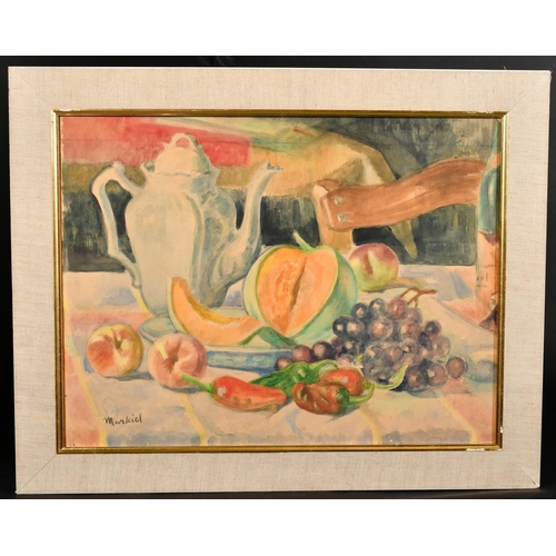 33 - Jacob Markiel (1911-2006) Polish / French, a still life of fruit and a teapot, watercolour, signed, ... 