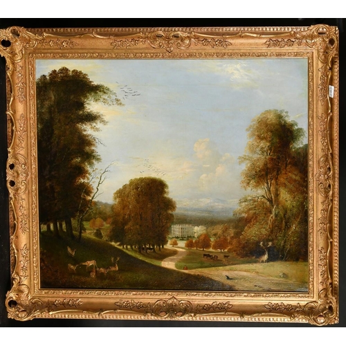 332 - 19th Century English School, a view of Longleat with figures and deer in the foreground, oil on canv... 