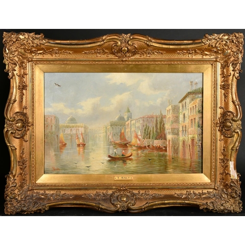 335 - James Salt (1850-1903) British, a pair of oil on canvas scenes of Venetian views, signed,each 14