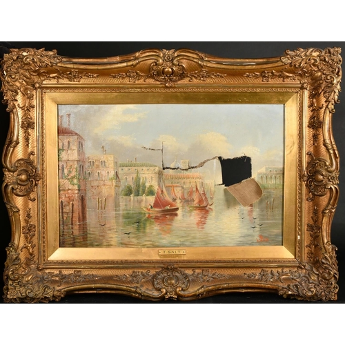 335 - James Salt (1850-1903) British, a pair of oil on canvas scenes of Venetian views, signed,each 14