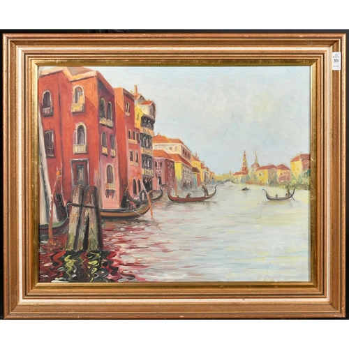 338 - D. Dyer (20th Century), A Venetian canal scene with gondolas, oil on canvas, signed and dated, 16