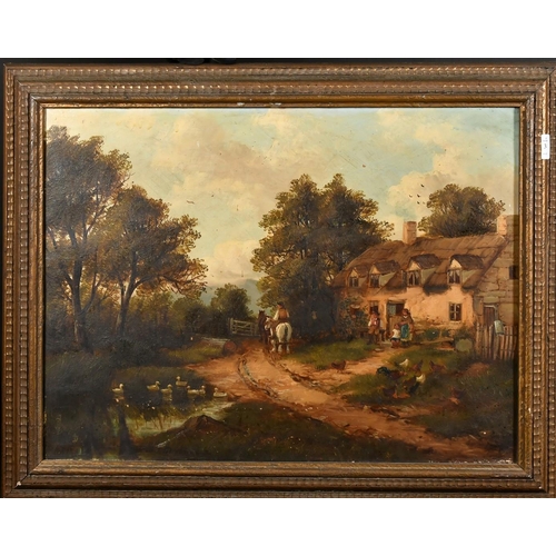 347 - J.J. Hughes, (Late 19th Century) 'Cottage near Builth', a cottage scene with figures by the door, ch... 